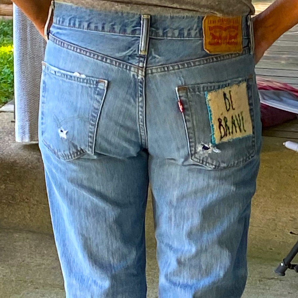 Vintage 511 Levi’s with Velvet Patches and Hand Embroidered Be Brave Patch